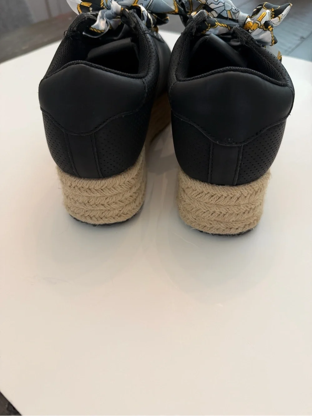 Menina Black Platform Espadrille Sneakers with Patterned Scarf Laces